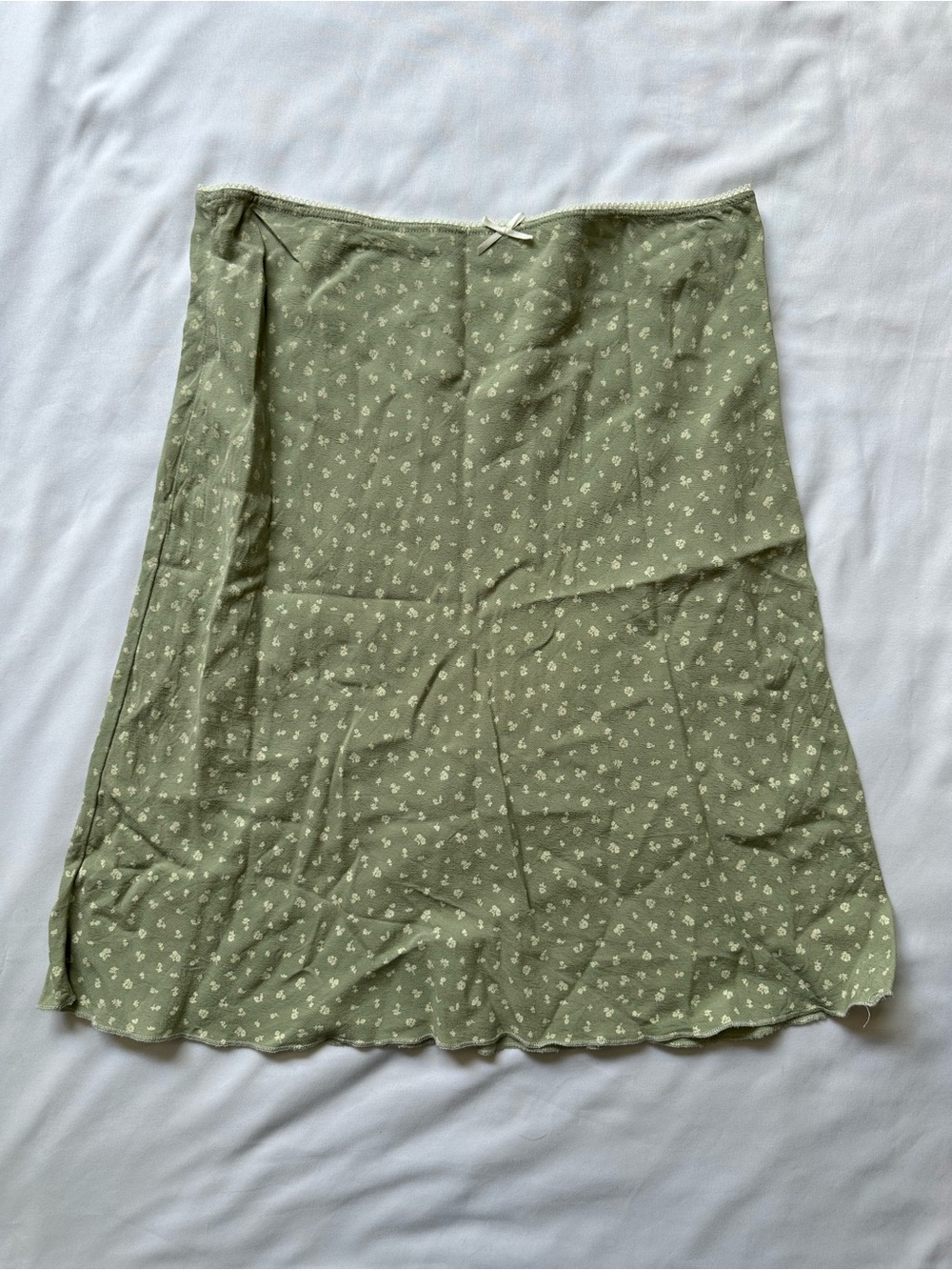 Brandy Melville Green and White Floral Slip Skirt